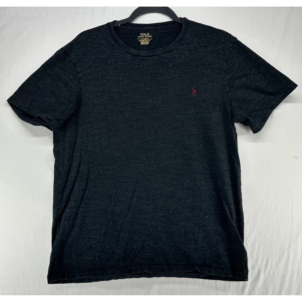Polo Ralph Lauren Mens Custom Slim Fit T-Shirt Charcoal Gray Heather Red Pony L